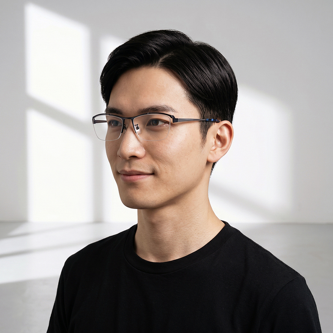 K.moriyama Navy Blue Full Rim Rectangle right side