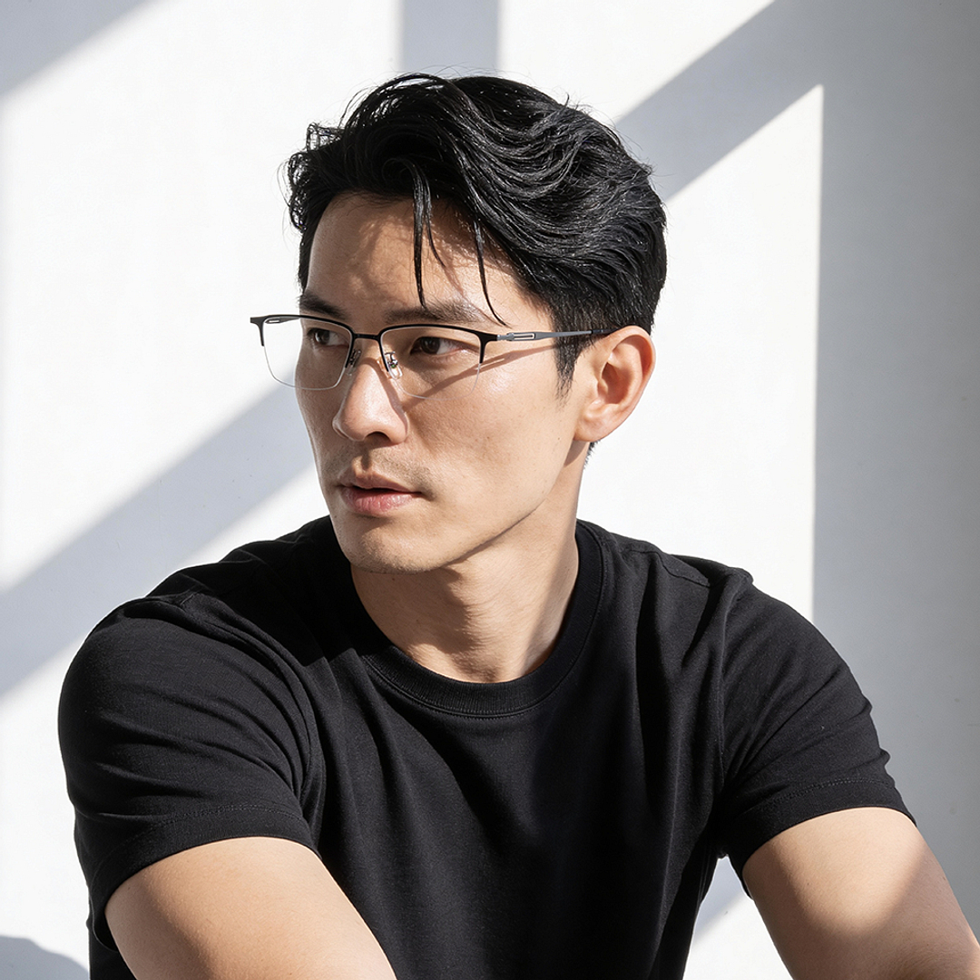 K.moriyama Dark Gun Half Rim Rectangle left side