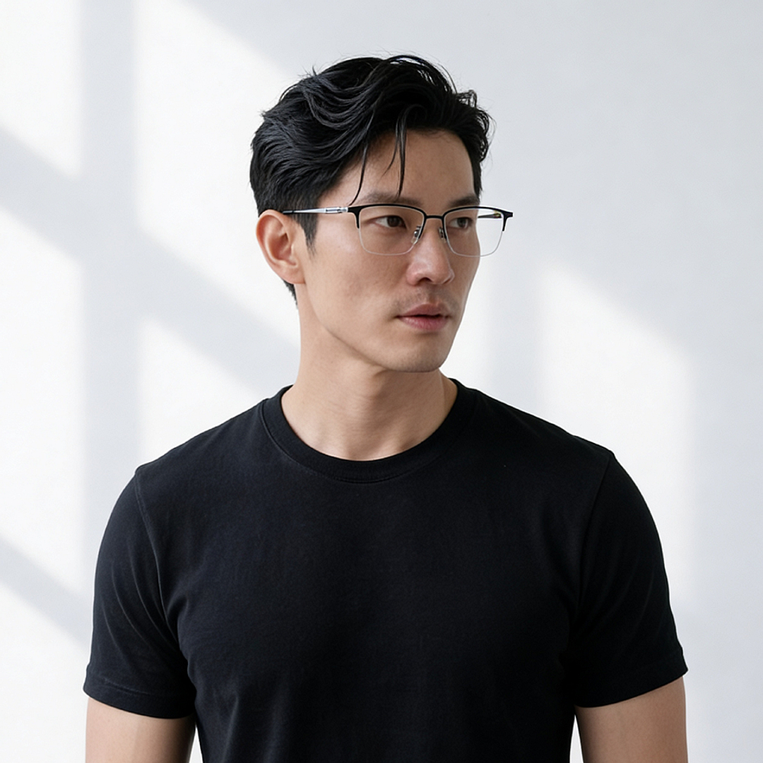 K.moriyama Dark Gun Half Rim Rectangle right side