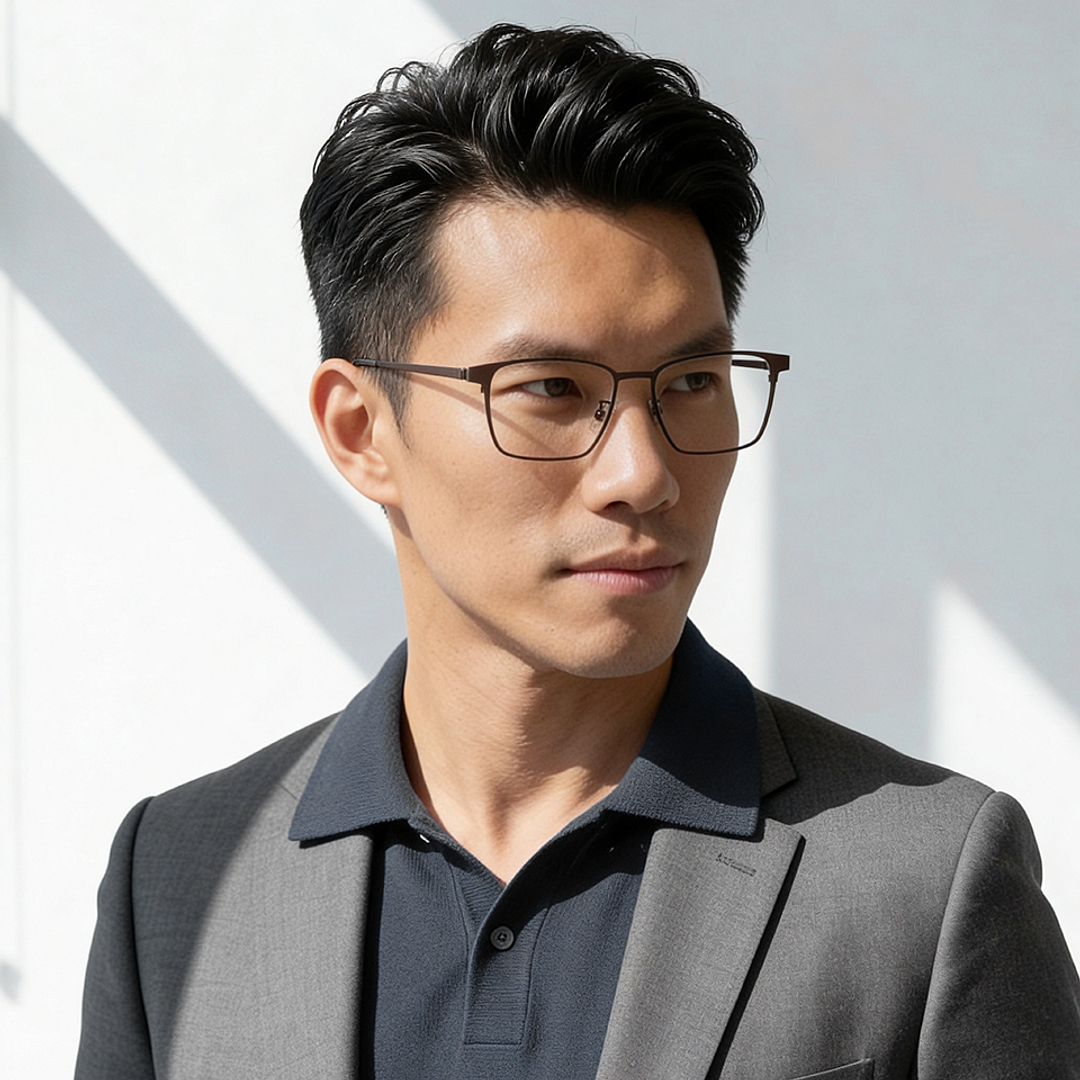 K.moriyama Matte Brown Full Rim Square left side