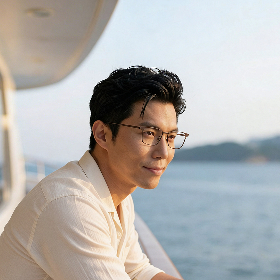K.moriyama Matte Brown Full Rim Square left side