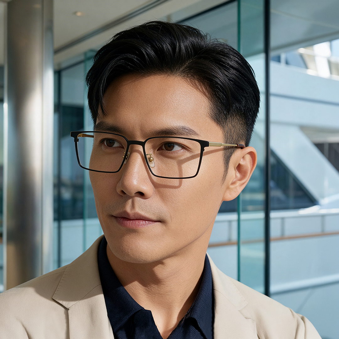 K.moriyama Matte Black Full Rim Square left side