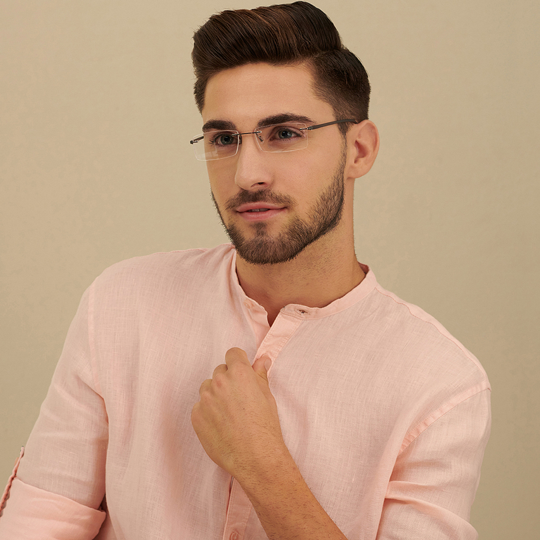 Lenskart Air Online Mid Gunmetal Rimless Rectangle right side