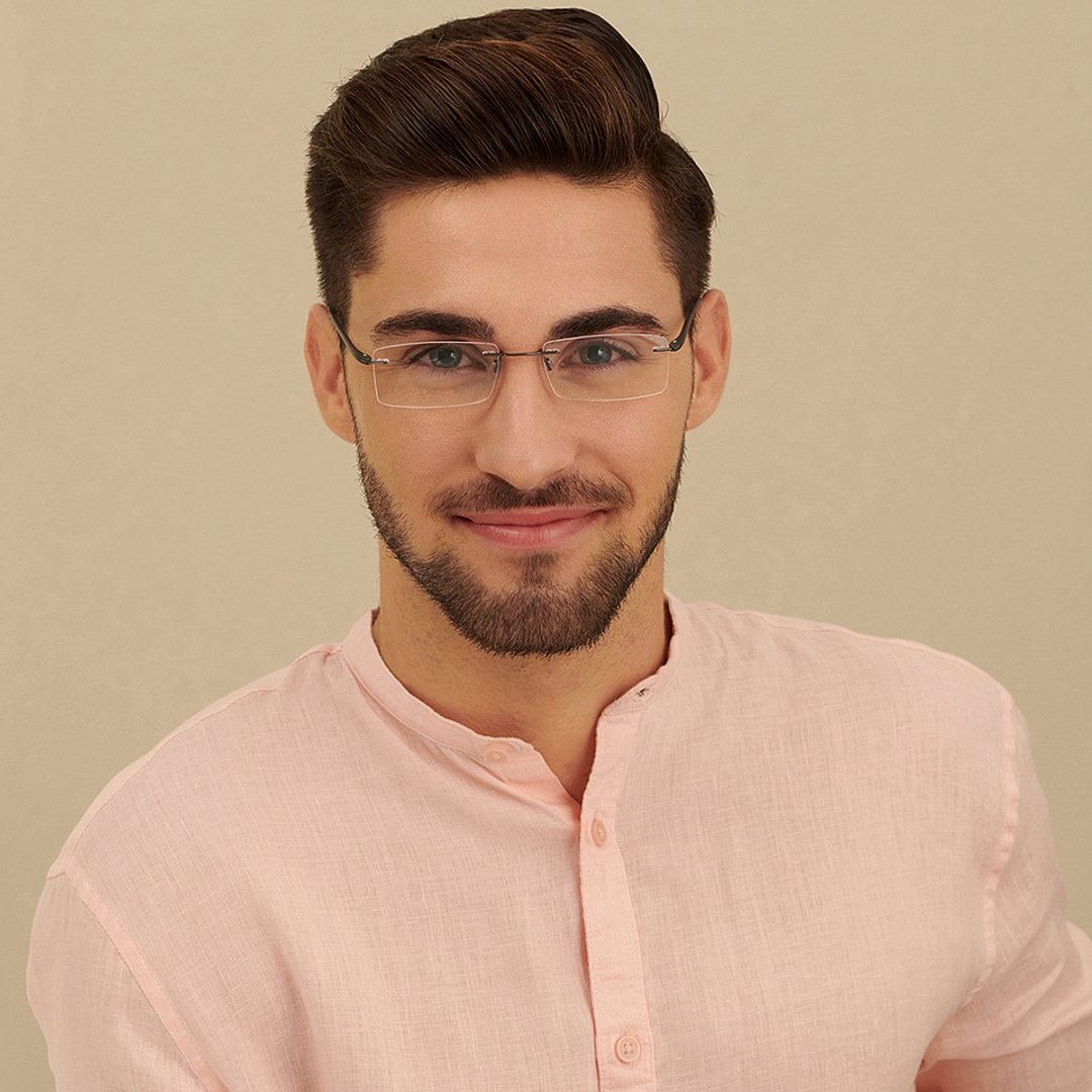 Lenskart Air Online Mid Gunmetal Rimless Rectangle left side