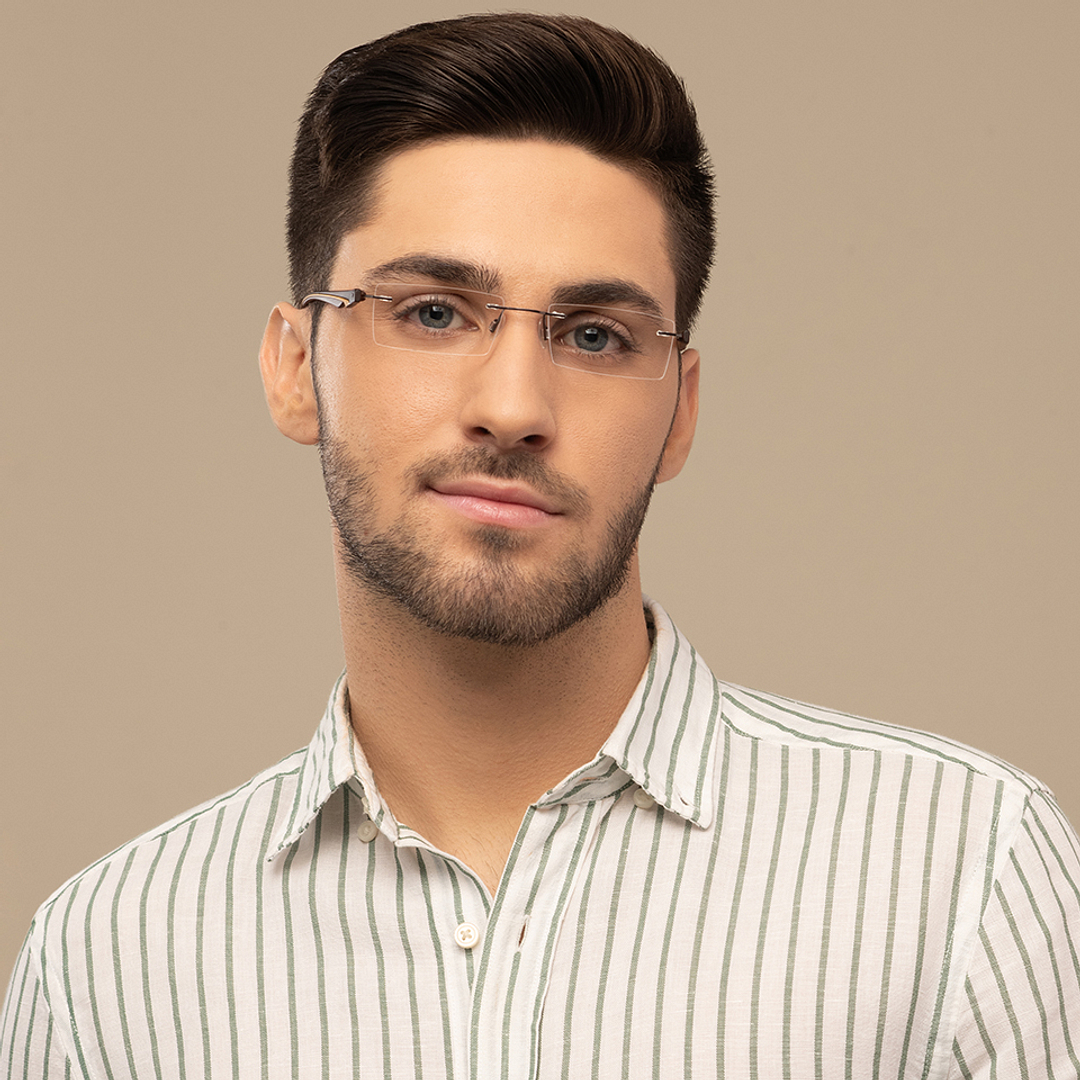 Lenskart Air Online Mid Gunmetal Rimless Rectangle right side