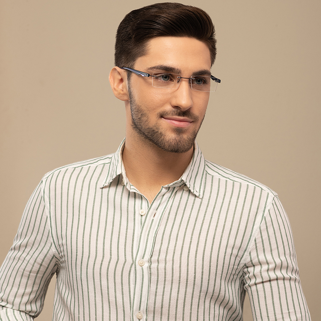 Lenskart Air Online Sky Blue Rimless Rectangle left side