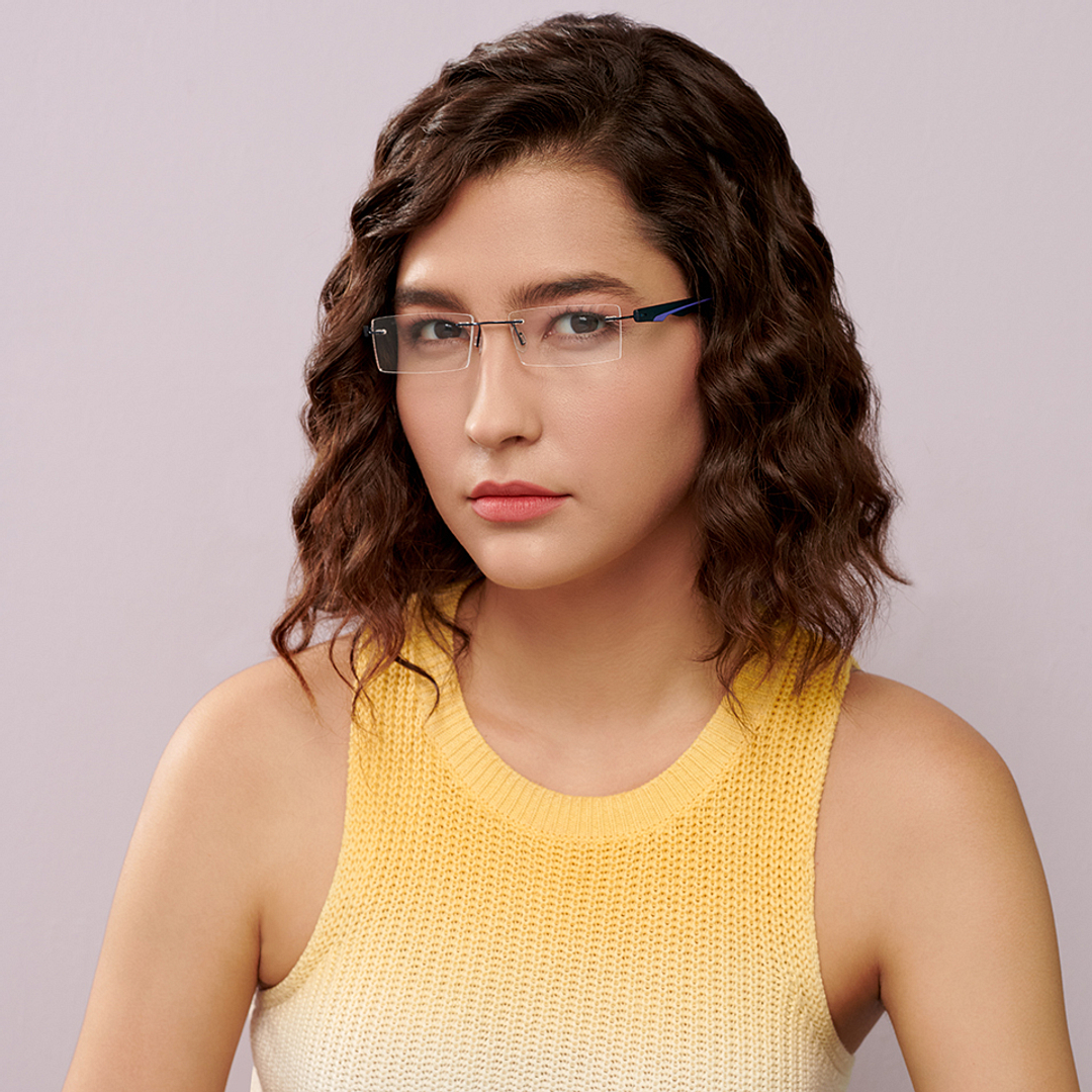 Lenskart Air Online Sky Blue Rimless Rectangle left side