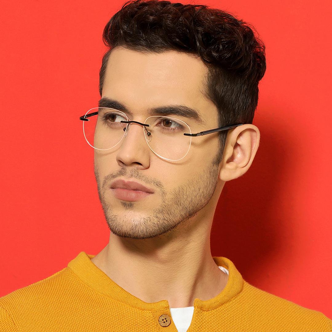 Lenskart Air Online Black Rimless Aviator left side