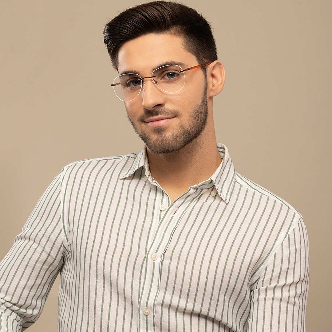 Lenskart Air Online Light Brown Rimless Aviator right side