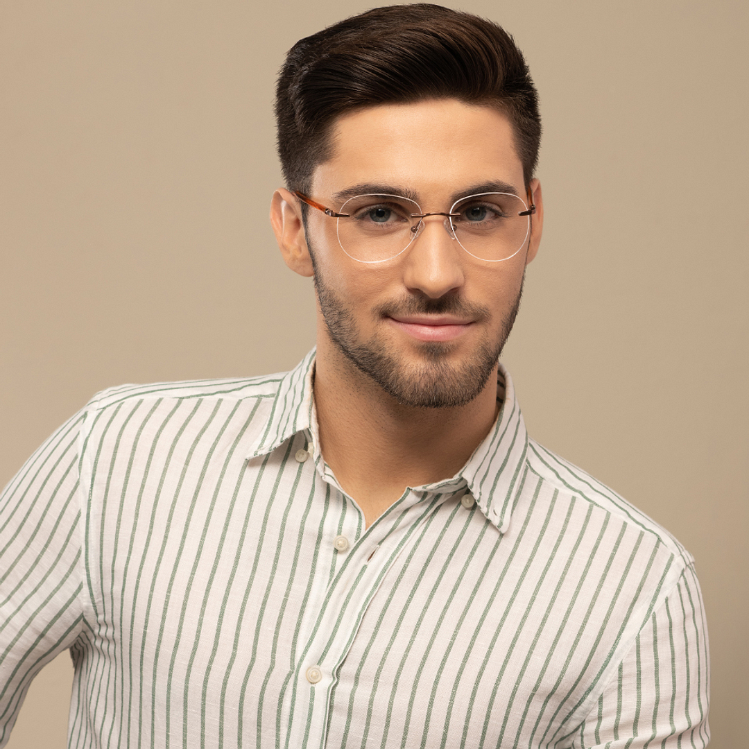 Lenskart Air Online Light Brown Rimless Aviator left side