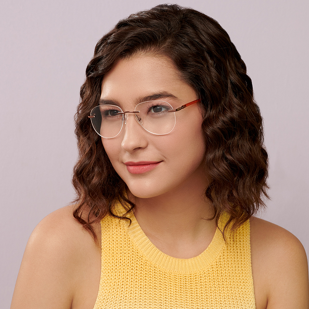 Lenskart Air Online Light Brown Rimless Aviator left side