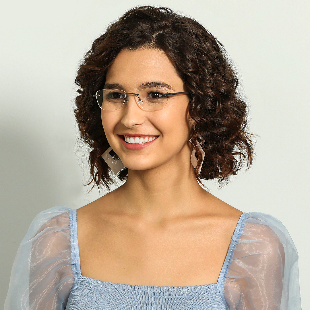 Lenskart Air Online Mid Gunmetal Rimless Rectangle left side
