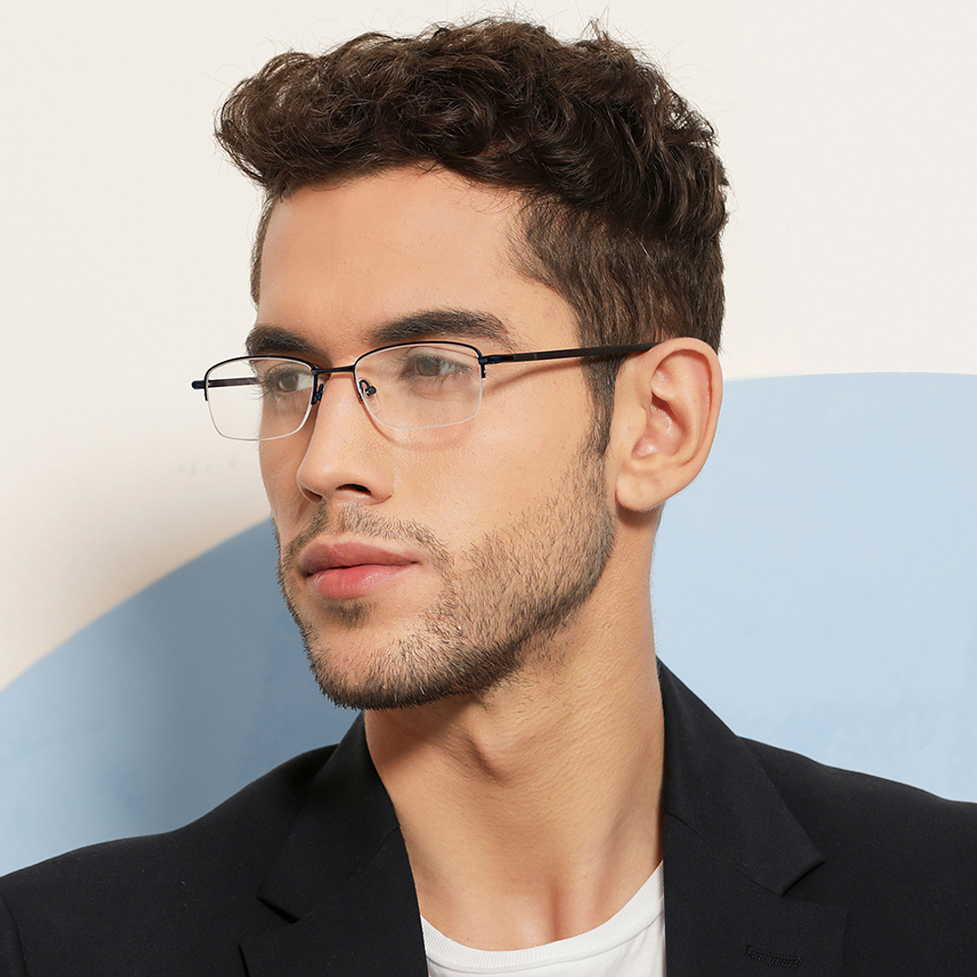 Lenskart Air Online Sky Blue Half Rim Rectangle left side