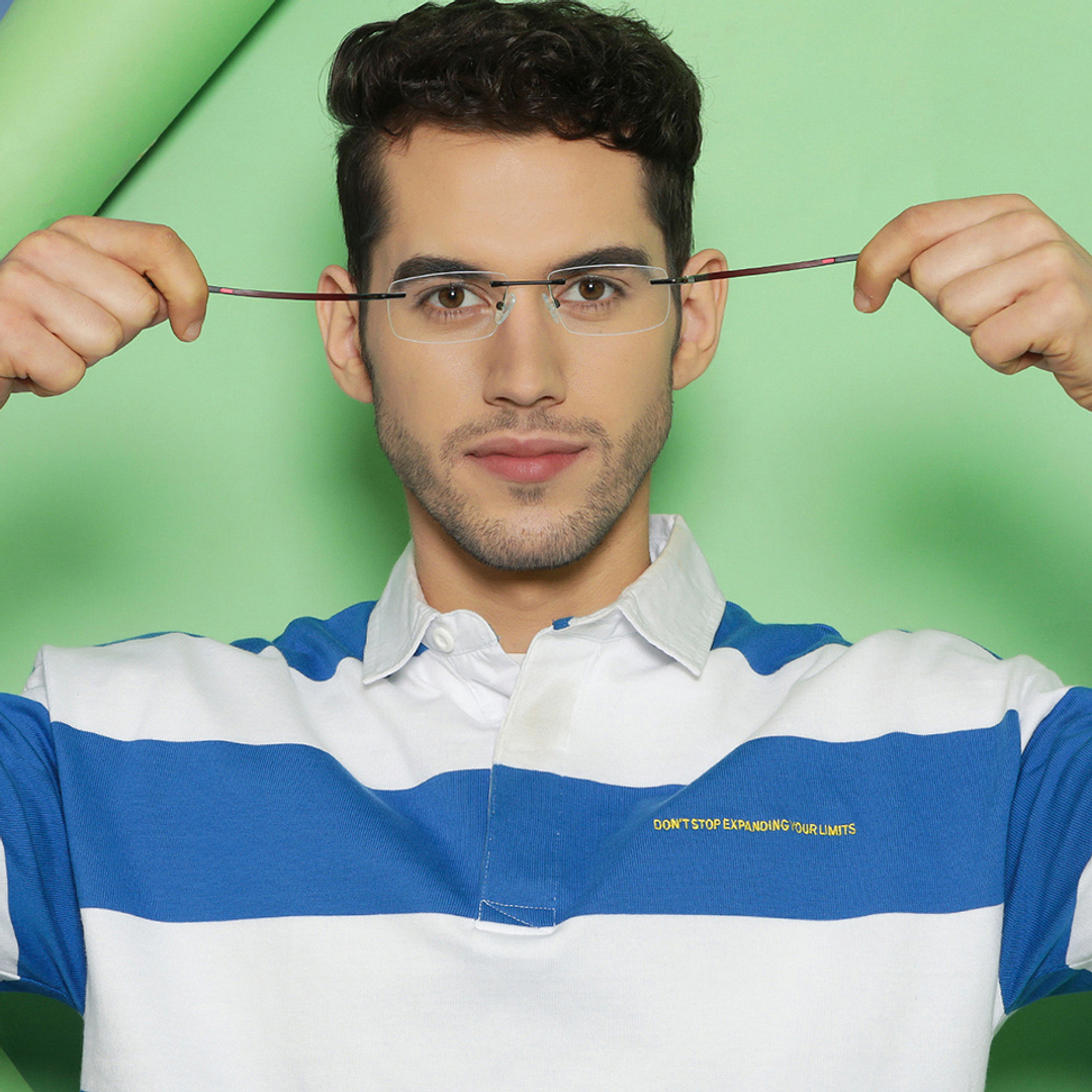 Lenskart Air Online Red Rimless Rectangle left side