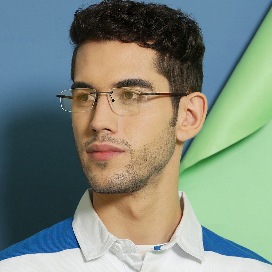 Lenskart Air Online Red Rimless Rectangle left side