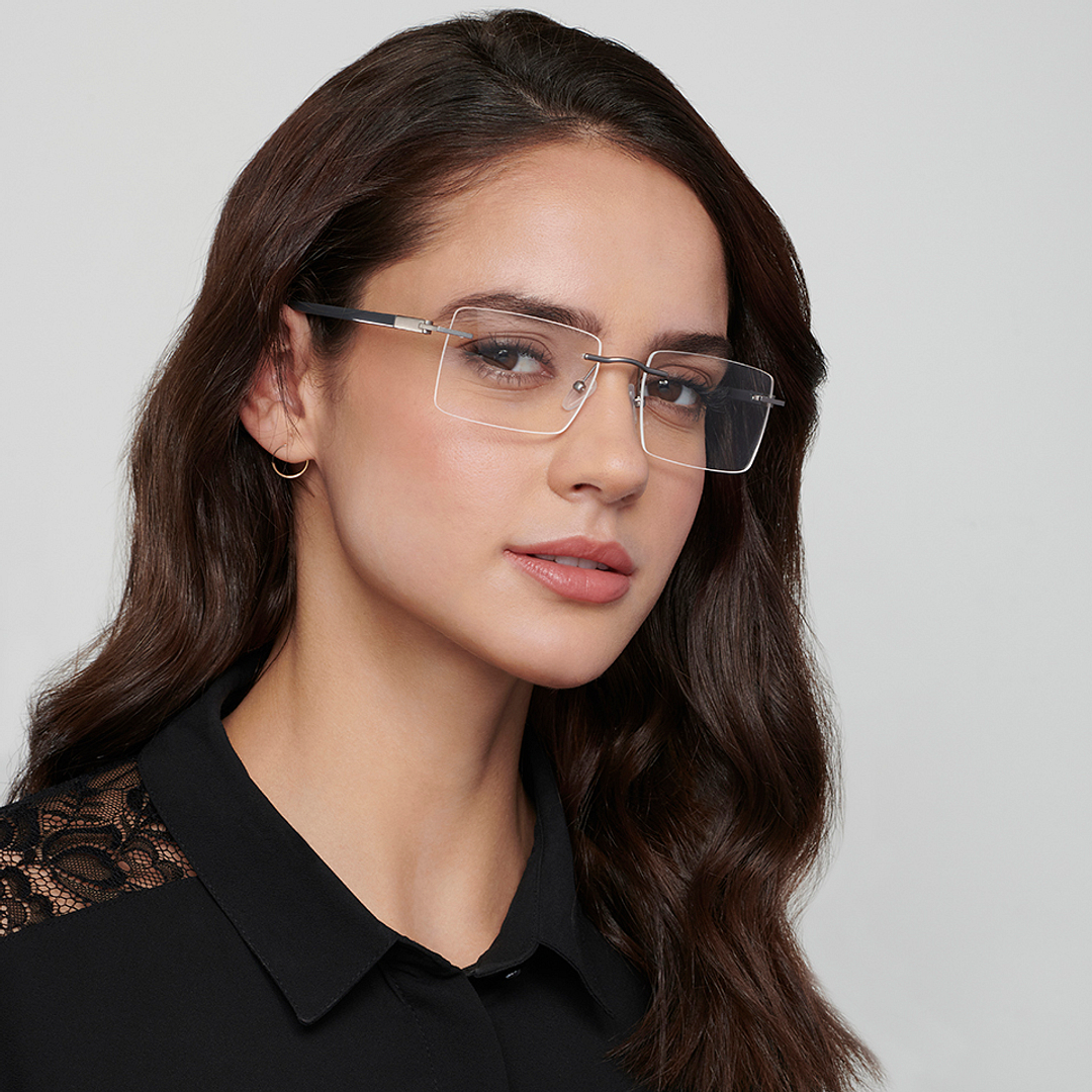 Lenskart Air Online Mid Gunmetal Rimless Rectangle left side