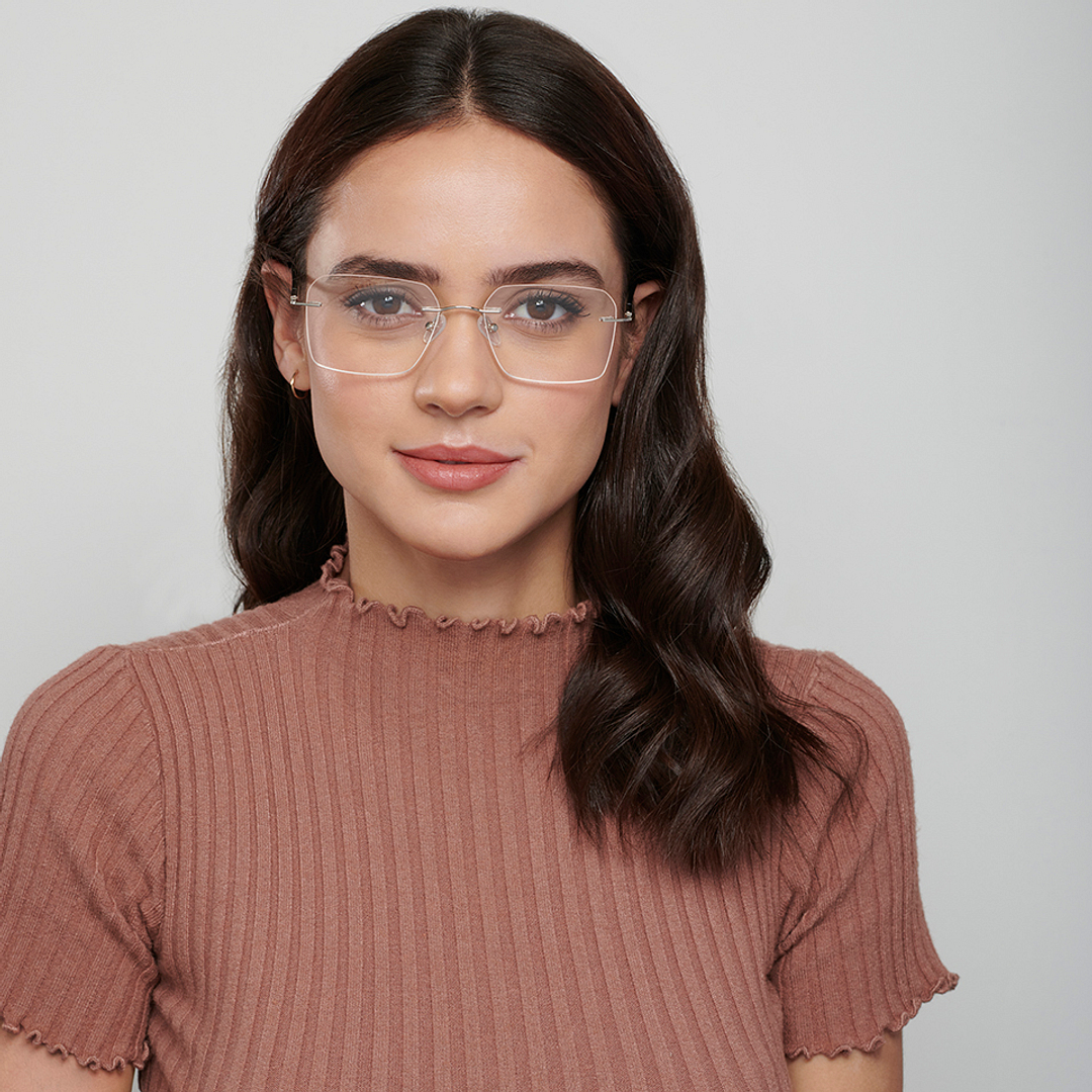 Lenskart Air Online Silver Rimless Square left side