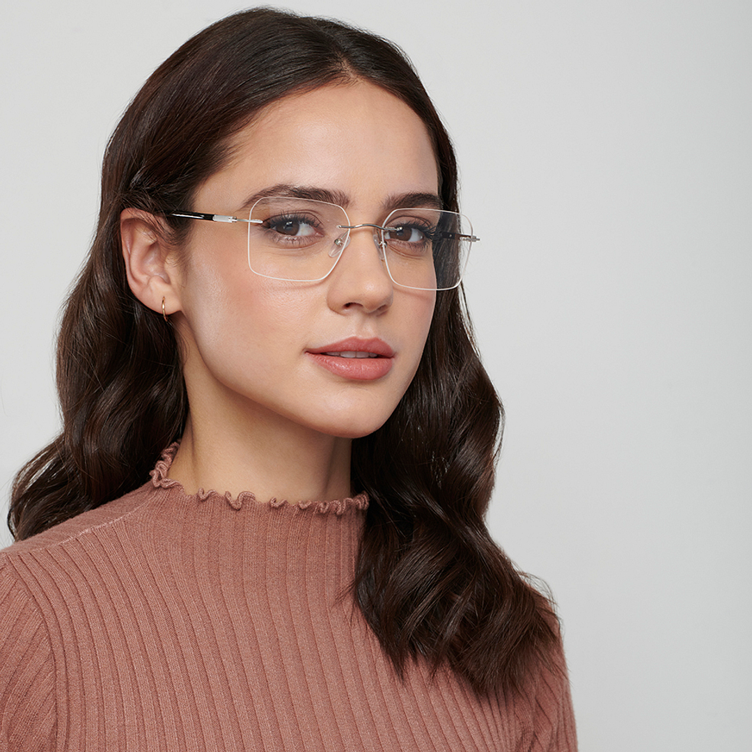 Lenskart Air Online Silver Rimless Square right side