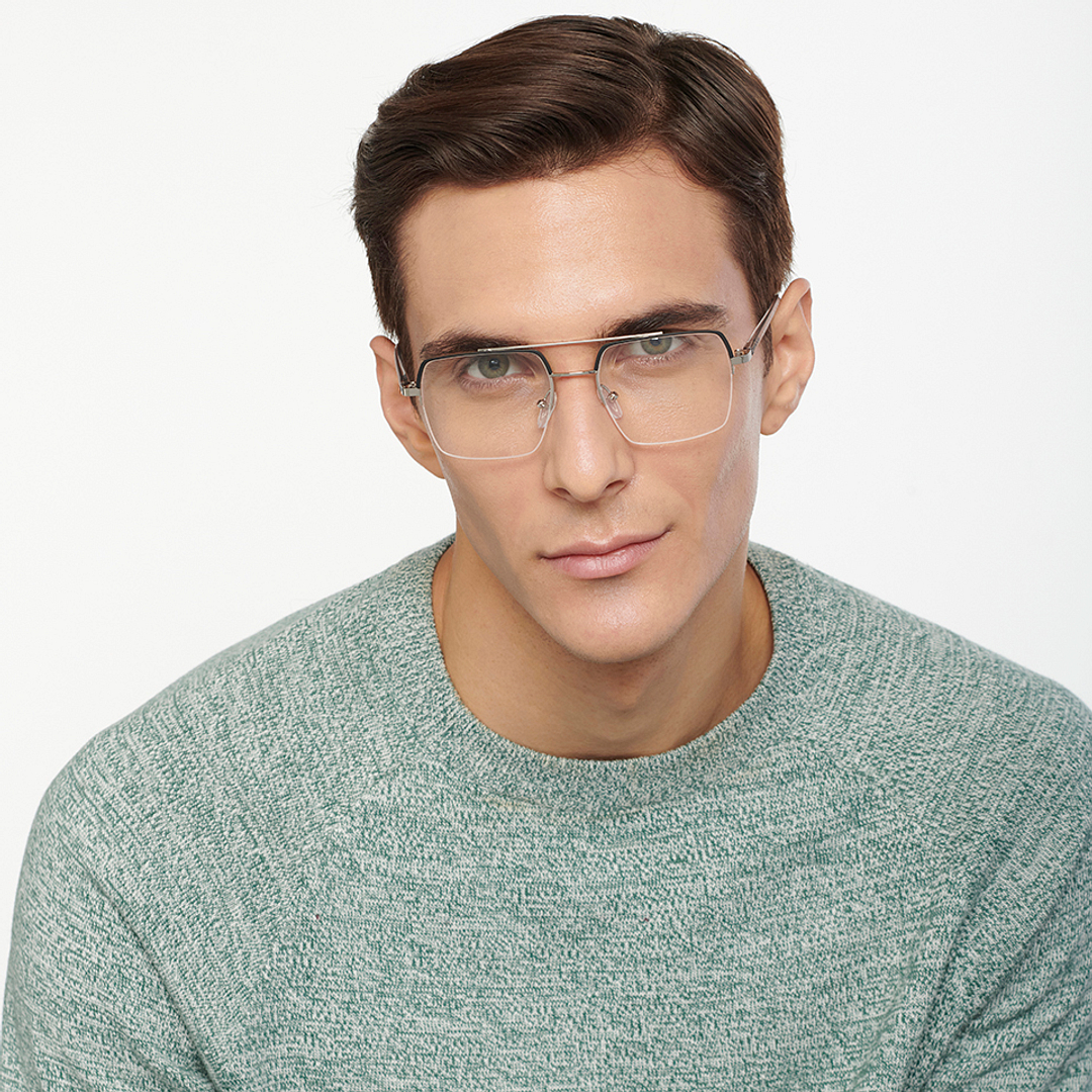 Lenskart Air Online Dark Gunmetal Half Rim Square left side
