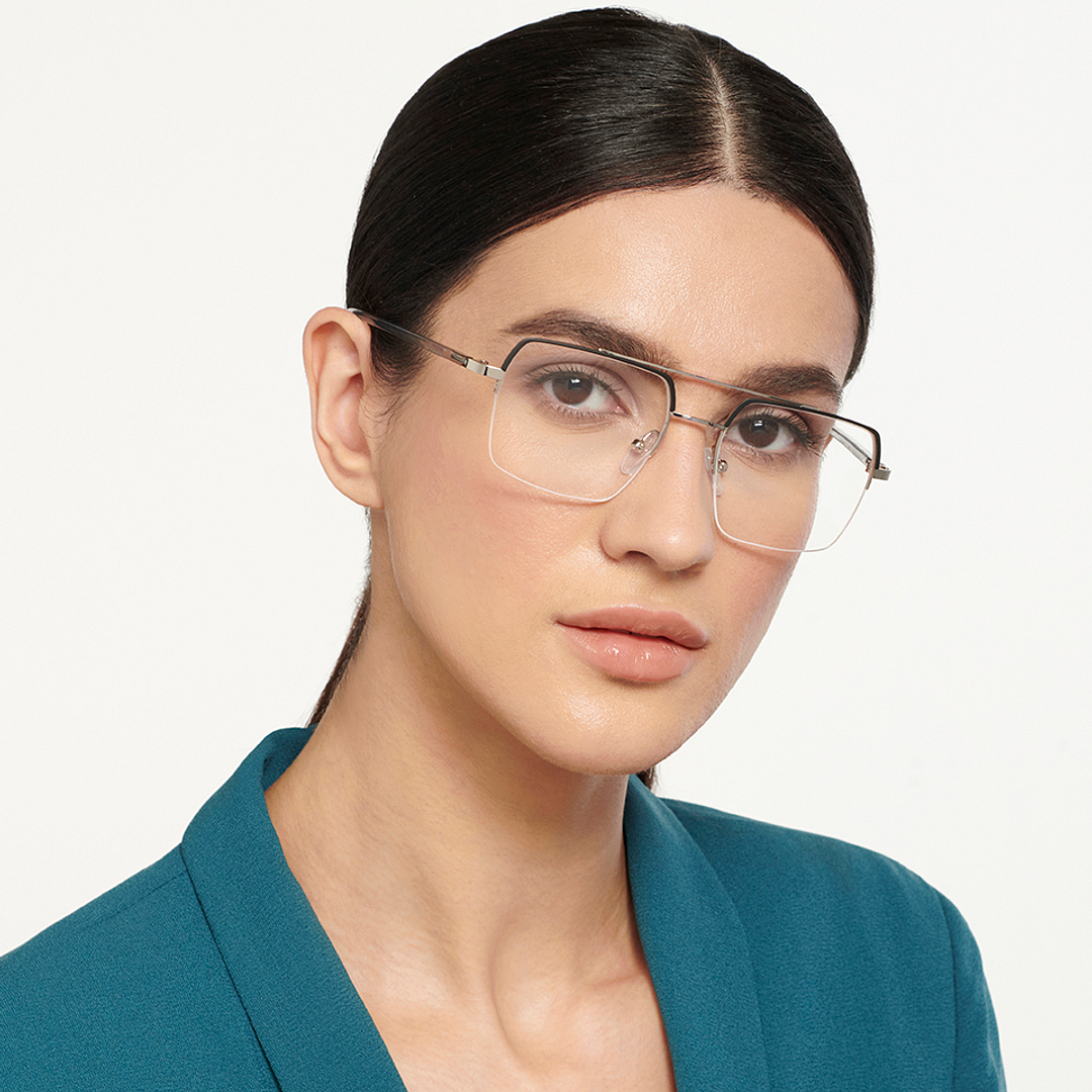 Lenskart Air Online Dark Gunmetal Half Rim Square left side