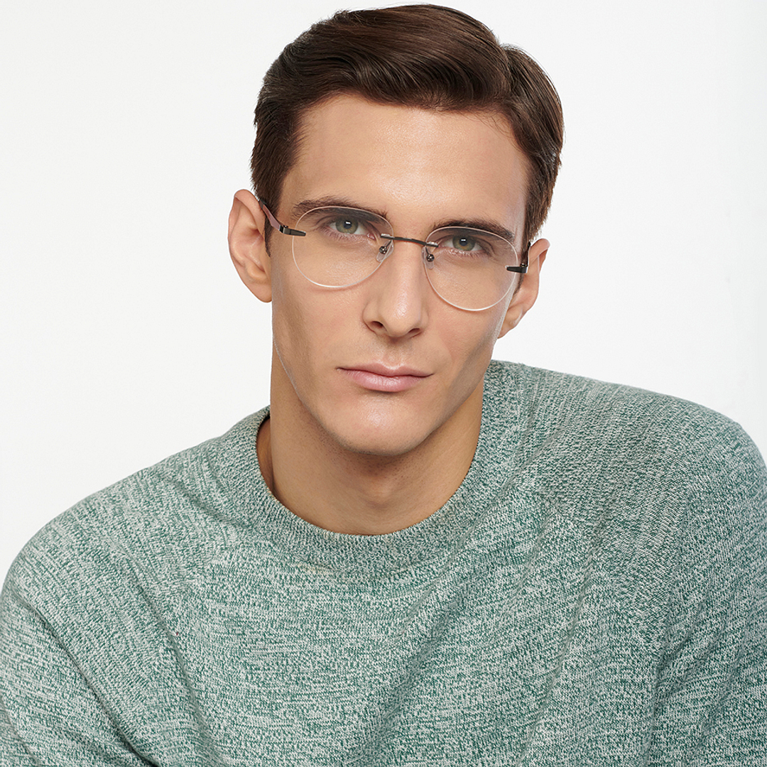 Lenskart Air Online Mid Gunmetal Rimless Aviator left side