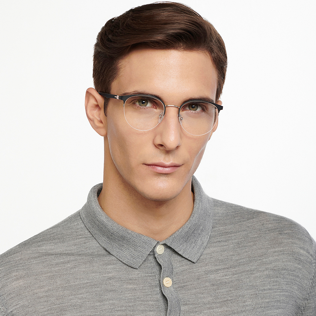 Lenskart Air Online Dark Gunmetal Half Rim Round left side