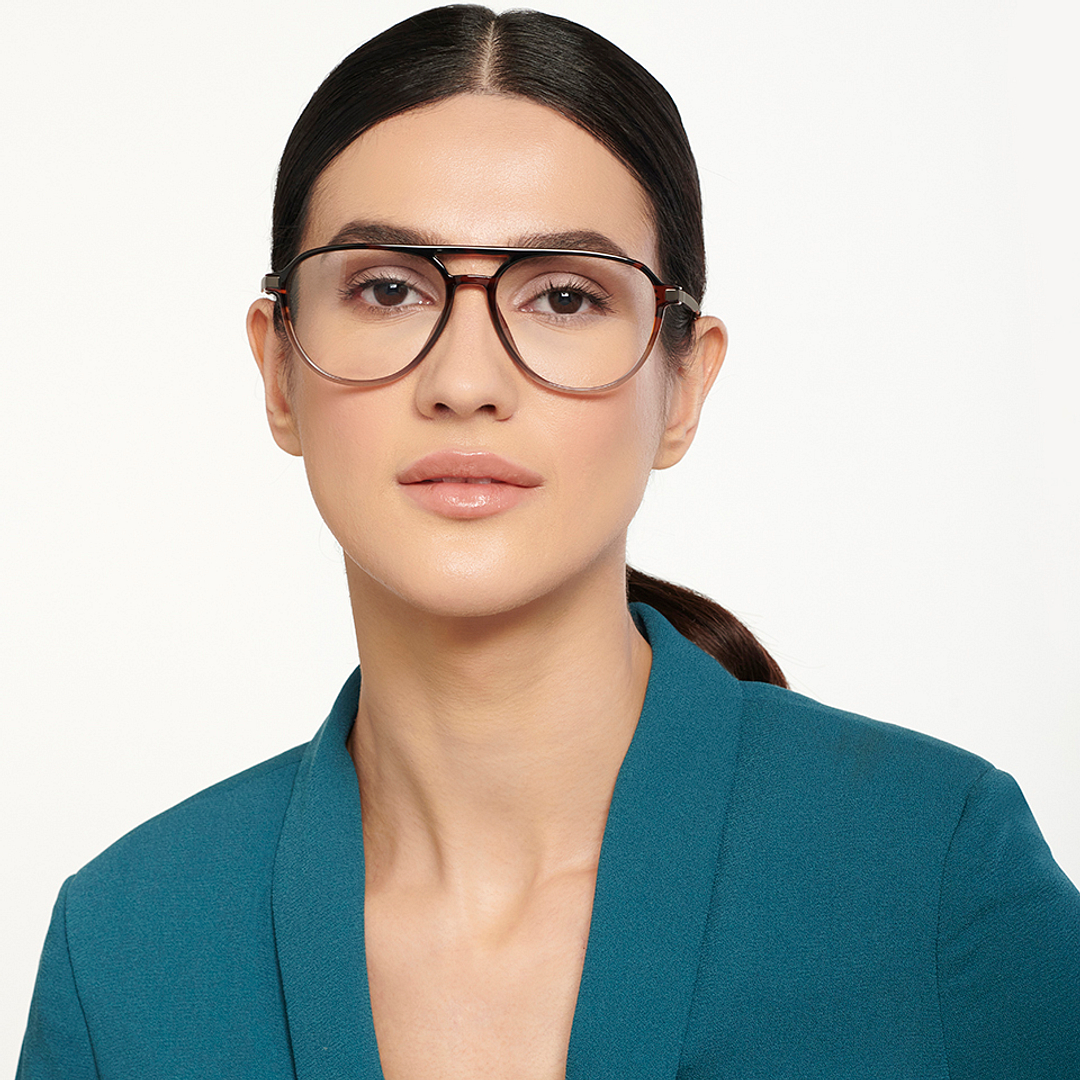 Lenskart Air Online Brown Transparent Full Rim Aviator left side