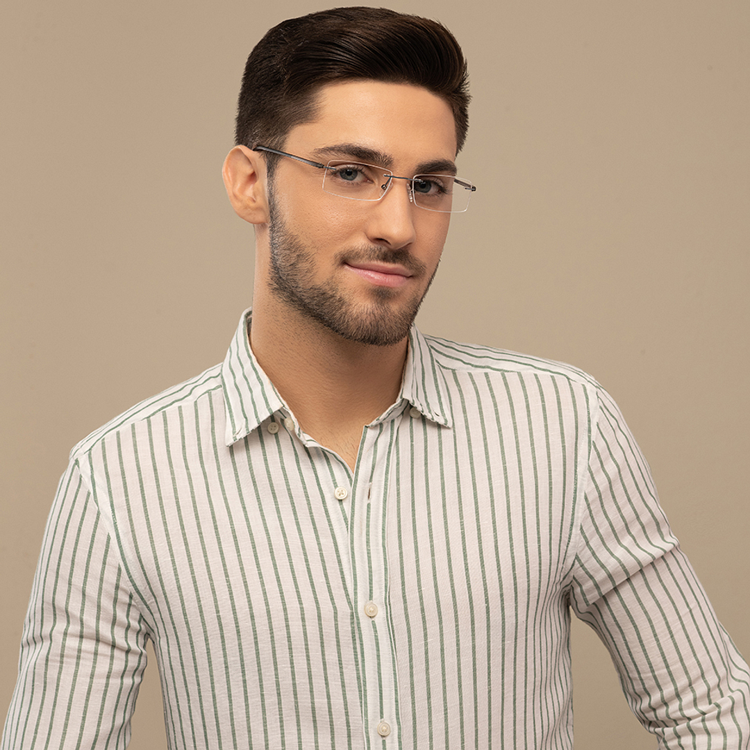Lenskart Air Online Mid Gunmetal Rimless Rectangle left side
