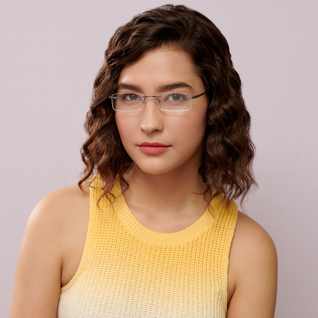 Lenskart Air Online Mid Gunmetal Rimless Rectangle left side