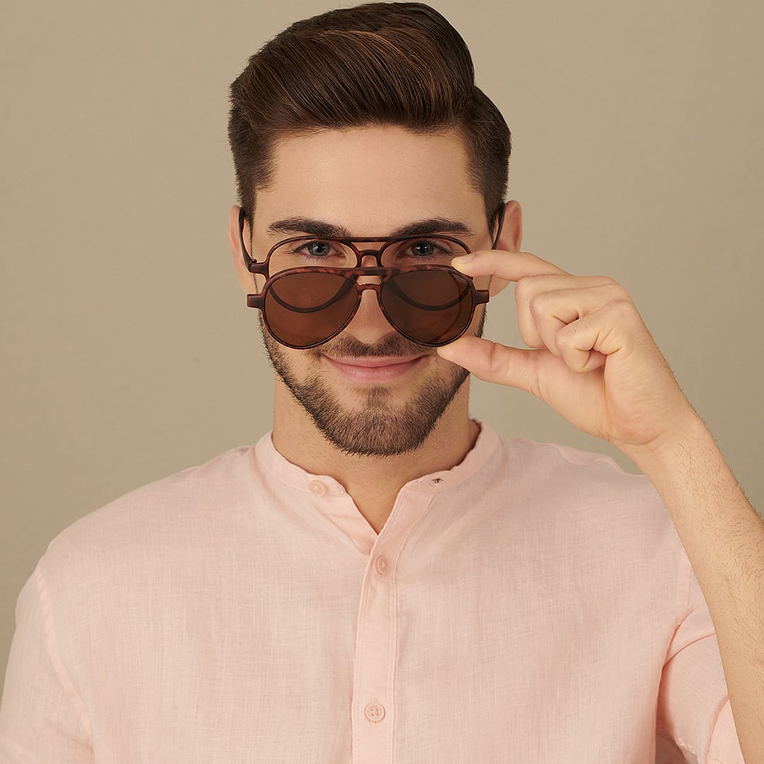 Lenskart Air Online Light Brown Full Rim Aviator left side