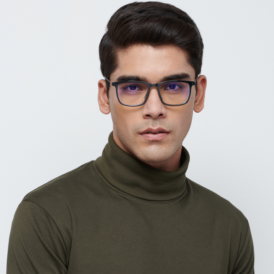 Lenskart BLU Screen Glasses Blue Block Zero Power Screen Glasses: Green Black Full Rim Square Lenskart Blu L BE13533-C4 left side