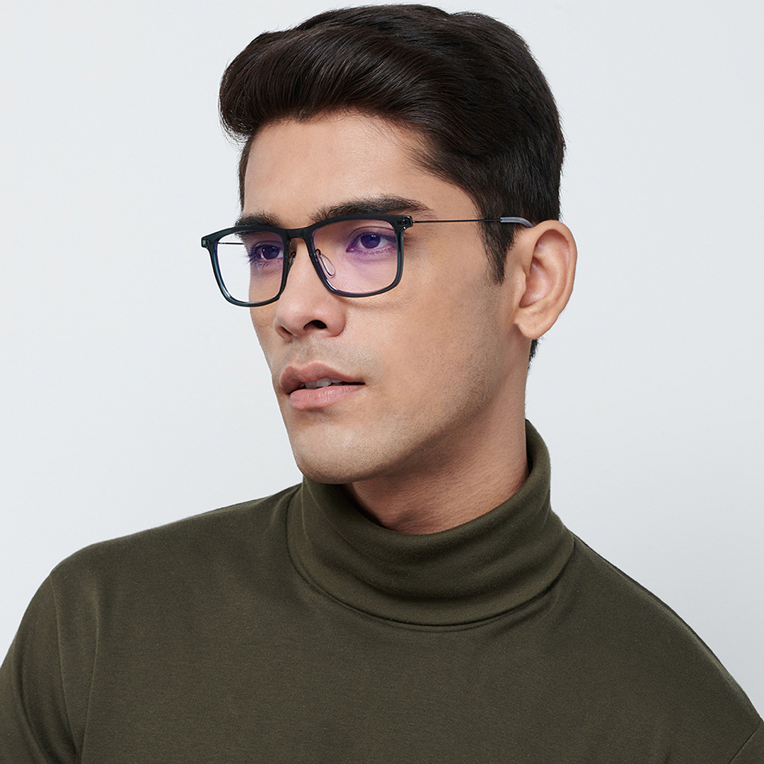 Lenskart BLU Screen Glasses Blue Block Zero Power Screen Glasses: Green Black Full Rim Square Lenskart Blu L BE13533-C4 right side