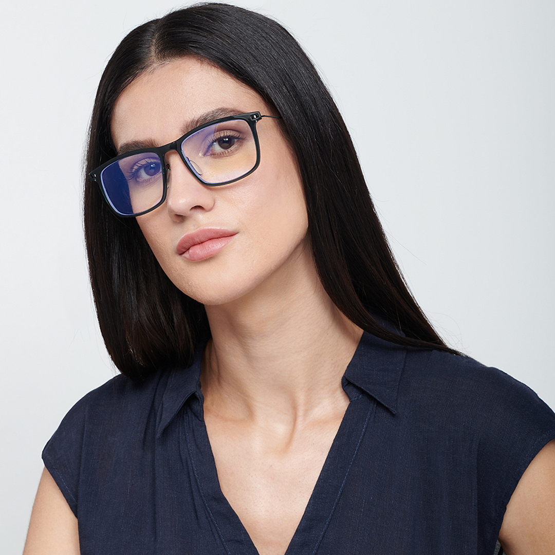 Lenskart BLU Screen Glasses Blue Block Zero Power Screen Glasses: Green Black Full Rim Square Lenskart Blu L BE13533-C4 left side