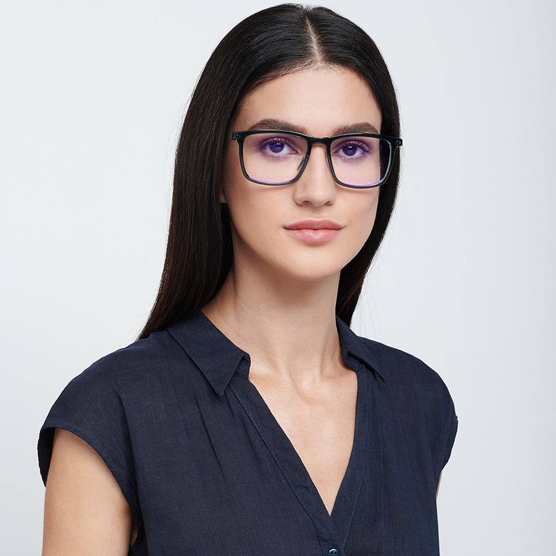 Lenskart BLU Screen Glasses Blue Block Zero Power Screen Glasses: Green Black Full Rim Square Lenskart Blu L BE13533-C4 right side