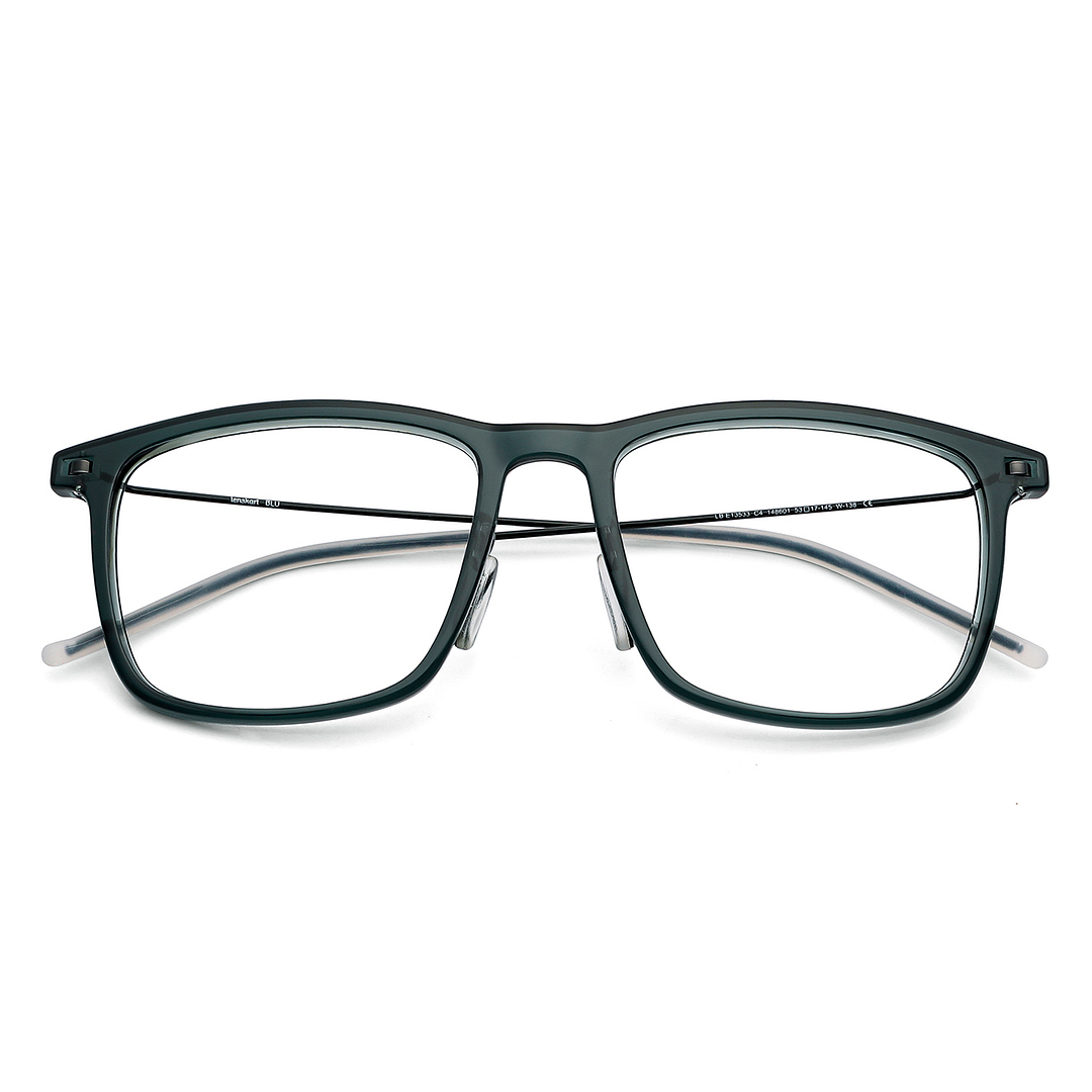 Lenskart BLU Screen Glasses Blue Block Zero Power Screen Glasses: Green Black Full Rim Square Lenskart Blu L BE13533-C4 left side