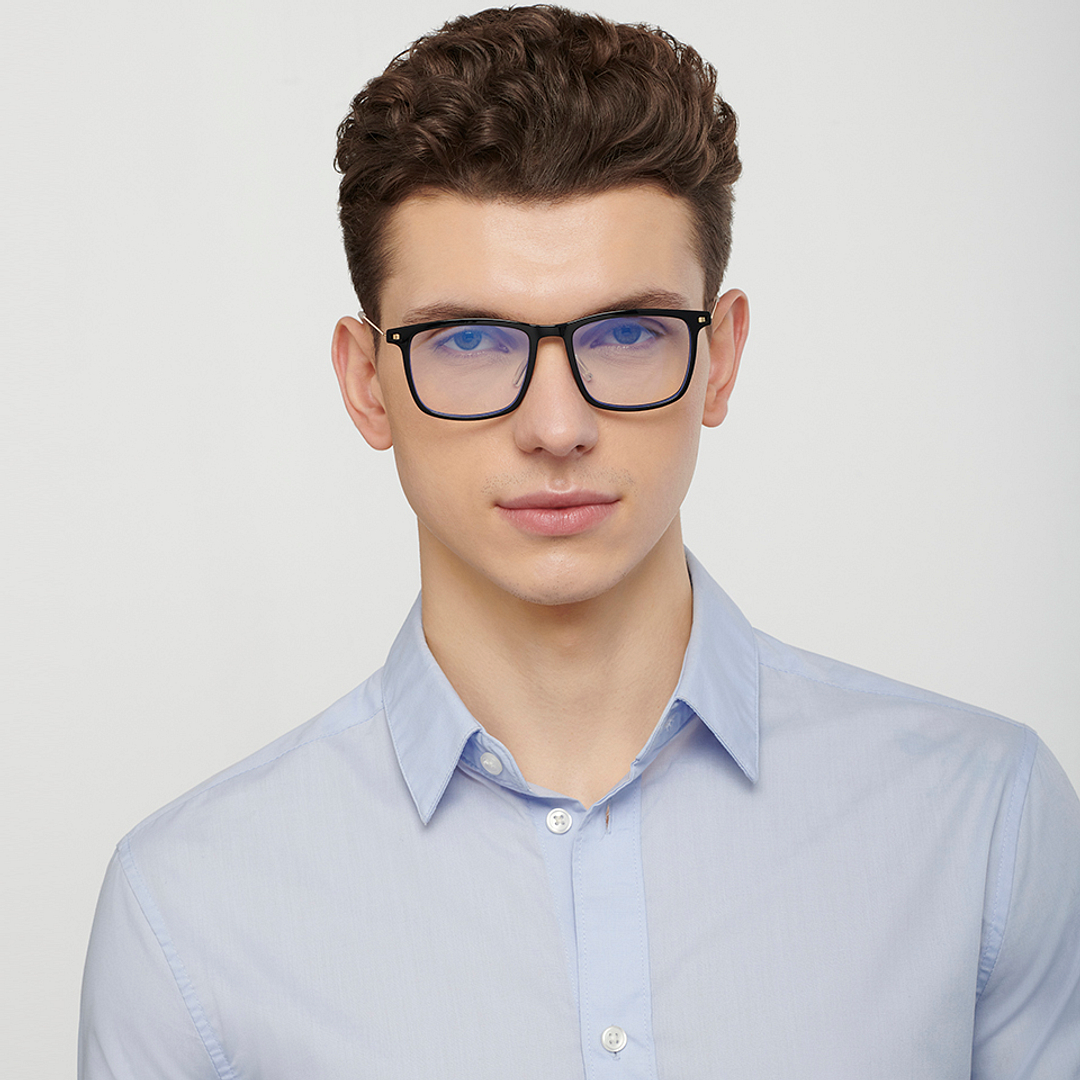 Lenskart BLU Screen Glasses Blue Block Zero Power Screen Glasses : Black Gold Full Rim Square Lenskart BLU LB E13533-C5 left side