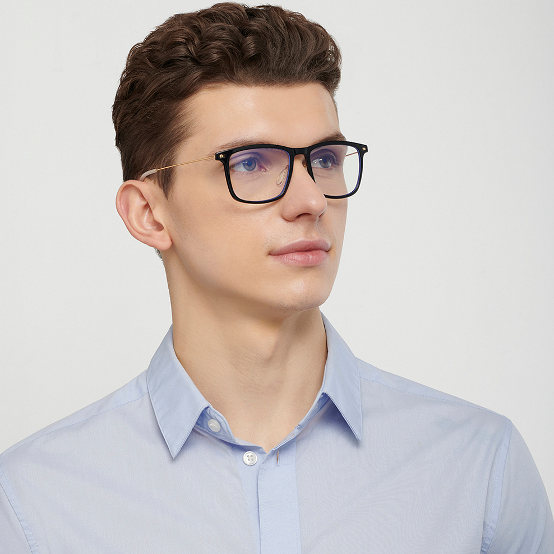 Lenskart BLU Screen Glasses Blue Block Zero Power Screen Glasses : Black Gold Full Rim Square Lenskart BLU LB E13533-C5 right side