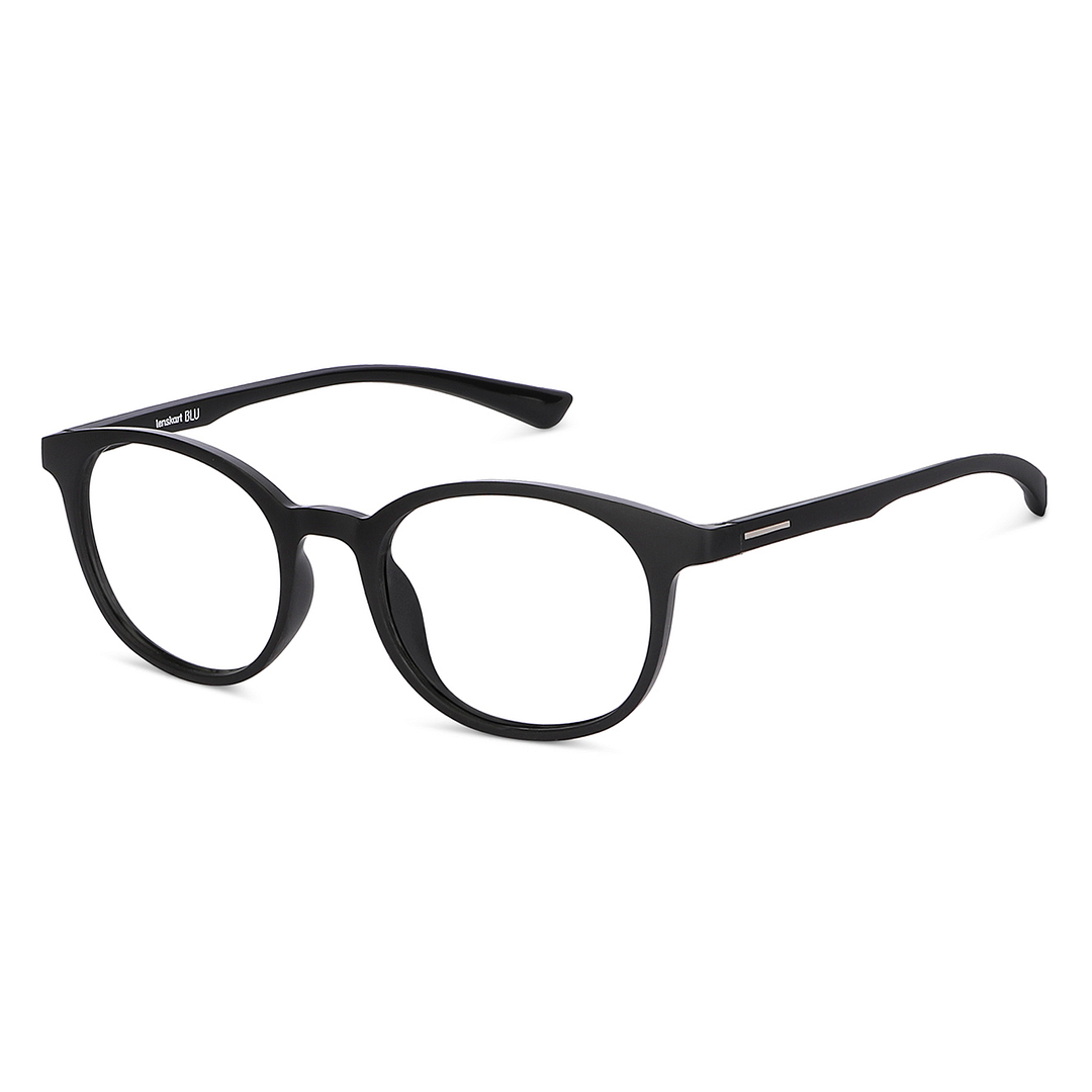 Lenskart BLU Screen Glasses Blue Block Zero Power Screen Glasses : Matte Black Full Rim Round Lenskart BLU LB E13736-C1 left side