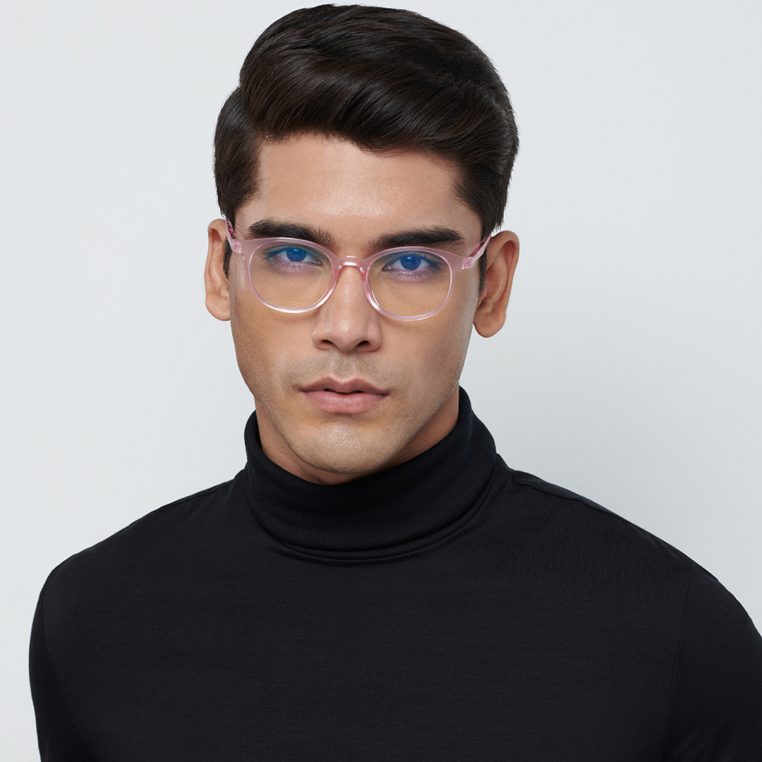 Lenskart BLU Screen Glasses Blue Block Zero Power Screen Glasses: Matte Pink Transparent Full Rim Round Lenskart Blu LB E13736-C3 right side