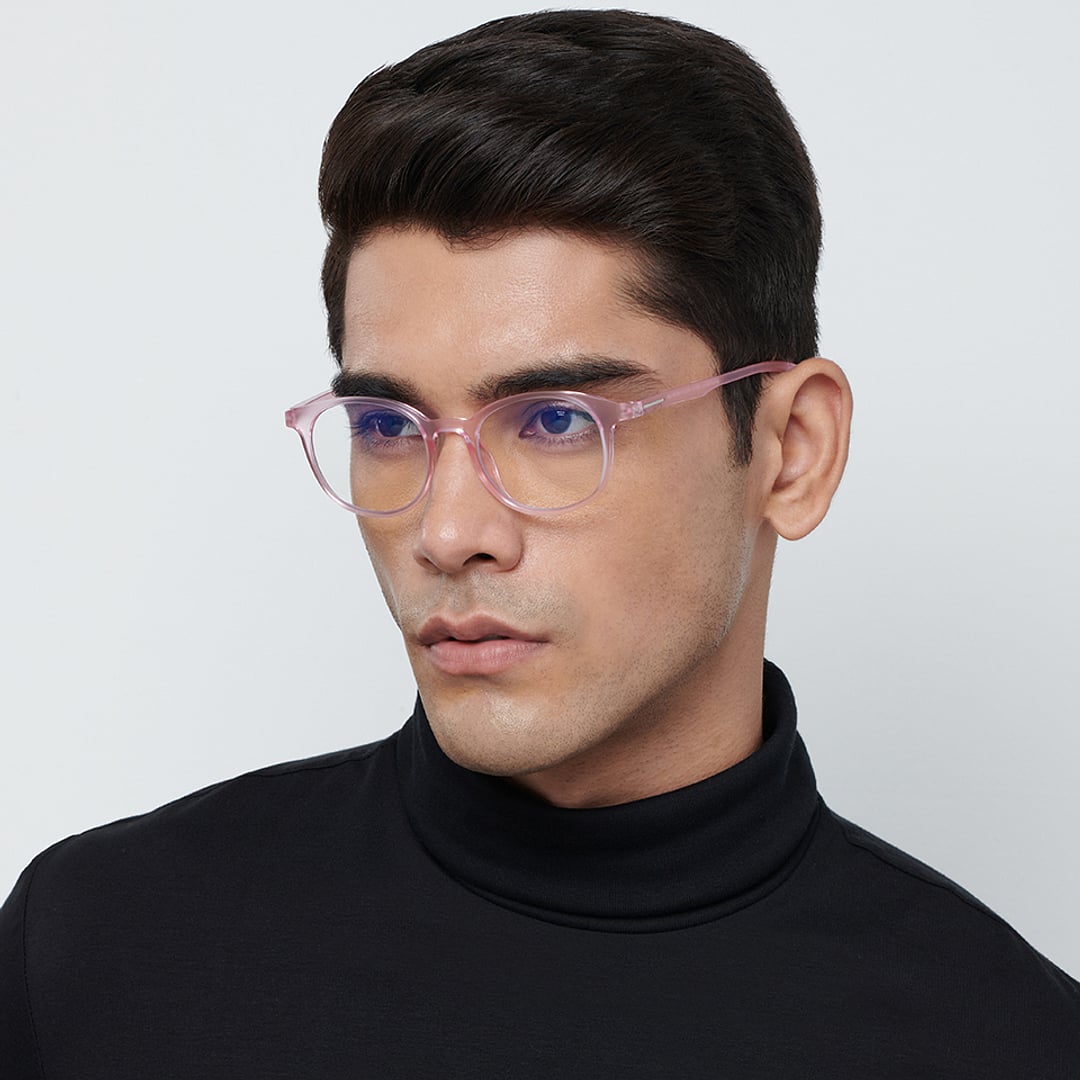 Lenskart BLU Screen Glasses Blue Block Zero Power Screen Glasses: Matte Pink Transparent Full Rim Round Lenskart Blu LB E13736-C3 left side