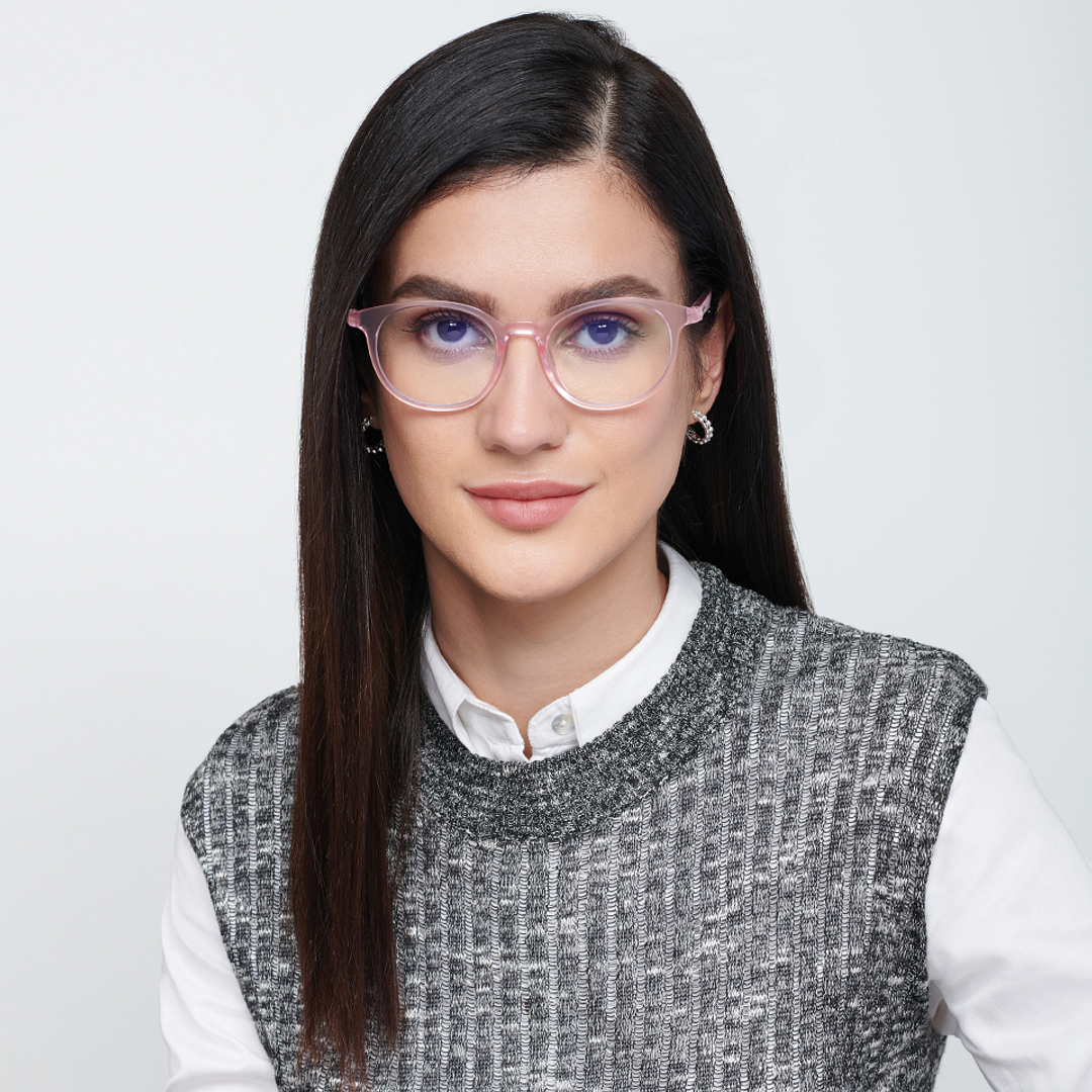 Lenskart BLU Screen Glasses Blue Block Zero Power Screen Glasses: Matte Pink Transparent Full Rim Round Lenskart Blu LB E13736-C3 left side