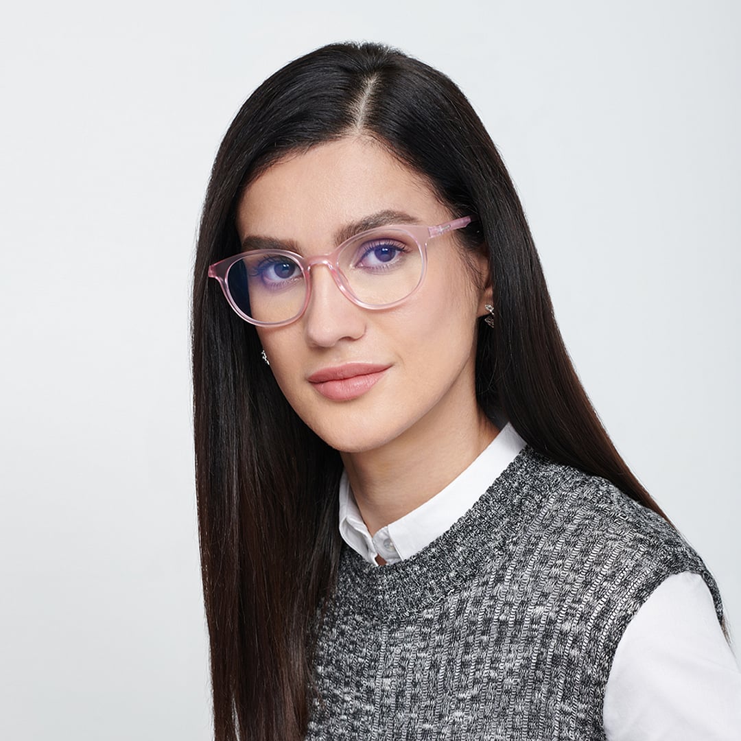 Lenskart BLU Screen Glasses Blue Block Zero Power Screen Glasses: Matte Pink Transparent Full Rim Round Lenskart Blu LB E13736-C3 right side