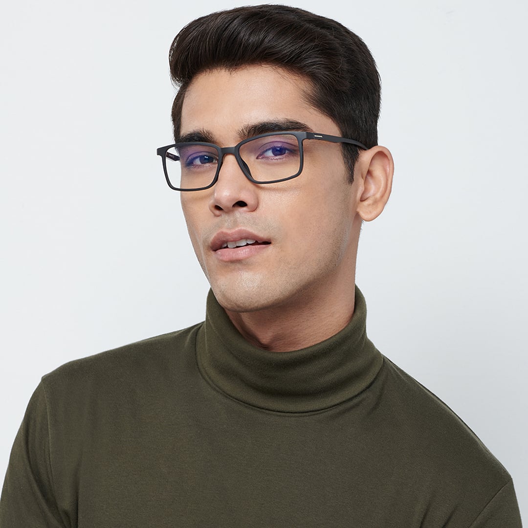 Lenskart BLU Screen Glasses Blue Block Zero Power Screen Glasses : Matte Black Full Rim Rectangle Lenskart BLU LB E13737-C1 right side