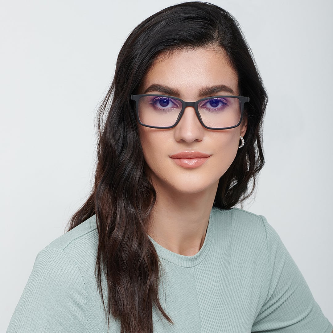 Lenskart BLU Screen Glasses Blue Block Zero Power Screen Glasses : Matte Black Full Rim Rectangle Lenskart BLU LB E13737-C1 left side