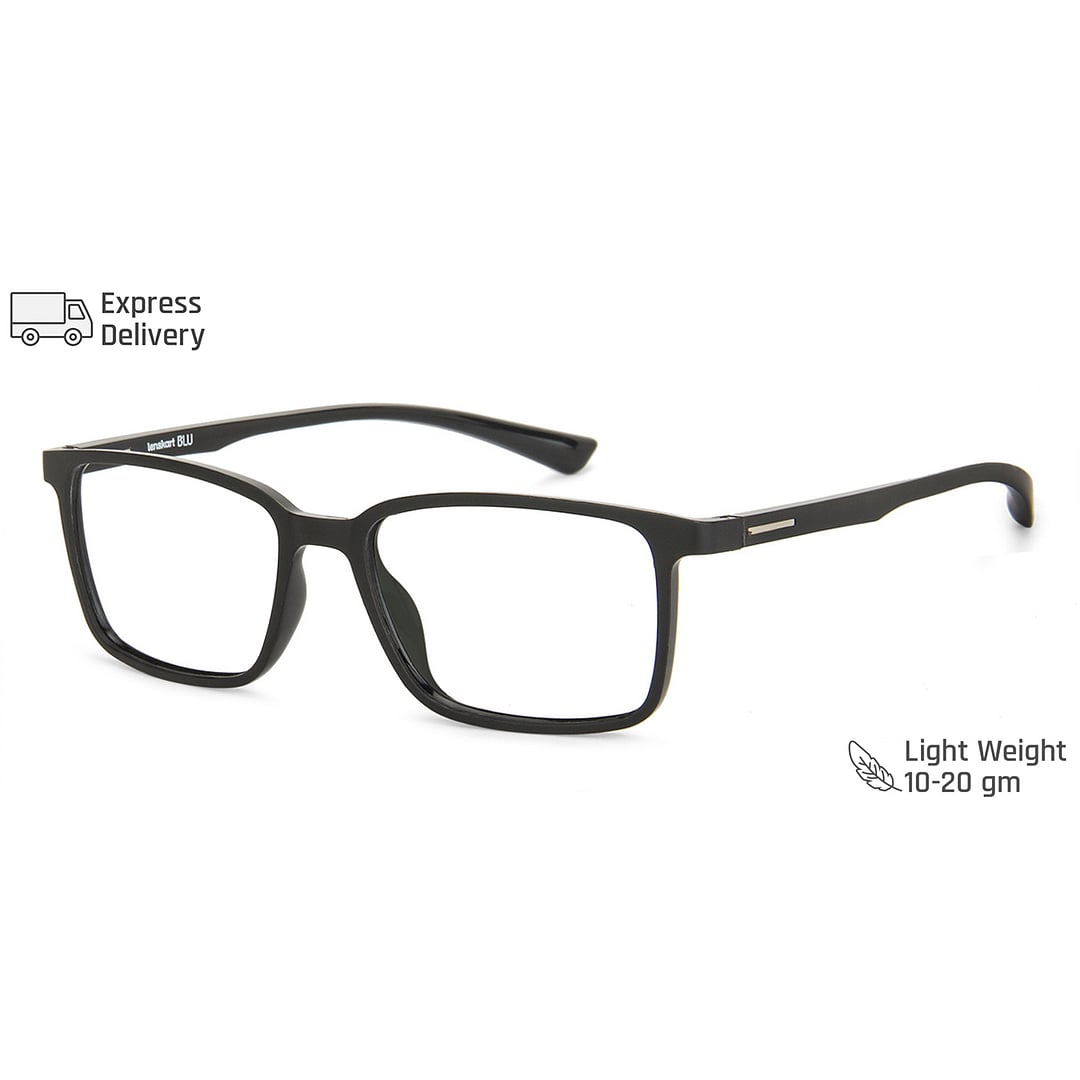 Lenskart BLU Screen Glasses Blue Block Zero Power Screen Glasses : Matte Black Full Rim Rectangle Lenskart BLU LB E13737-C1 left side