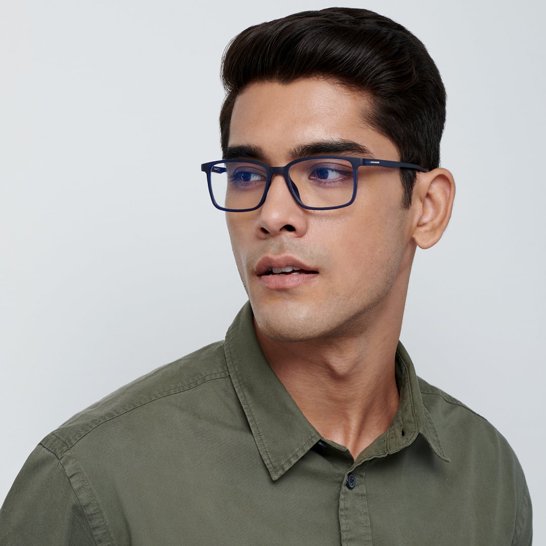 Lenskart BLU Screen Glasses Blue Block Zero Power Screen Glasses : Navy Blue Full Rim Rectangle Lenskart Blu LB E13737-C2 left side