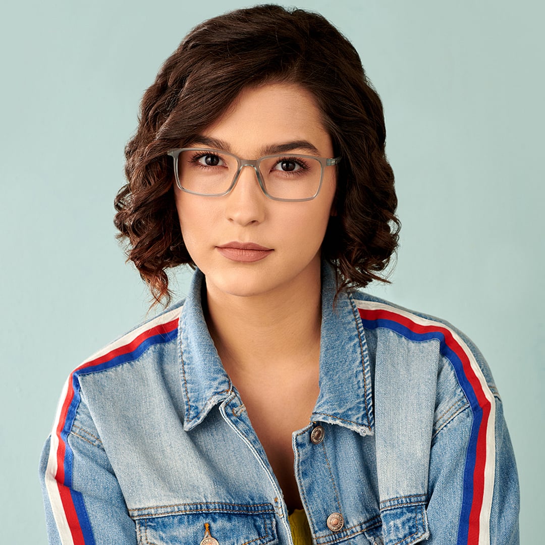 Lenskart BLU Screen Glasses Blue Block Zero Power Screen Glasses : Gray Transparent Navy Blue Full Rim Rectangle Lenskart Blu LB E13737-C3 right side