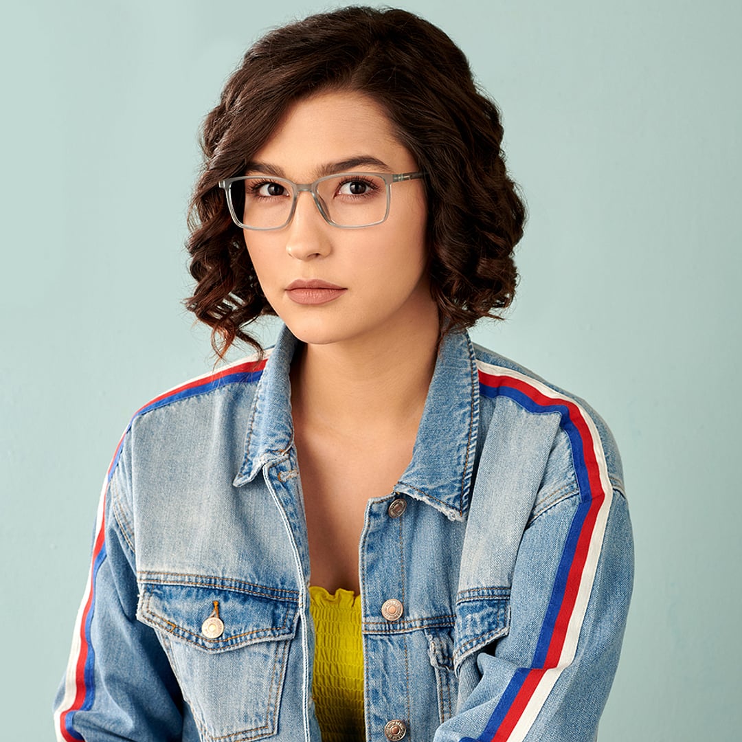 Lenskart BLU Screen Glasses Blue Block Zero Power Screen Glasses : Gray Transparent Navy Blue Full Rim Rectangle Lenskart Blu LB E13737-C3 left side