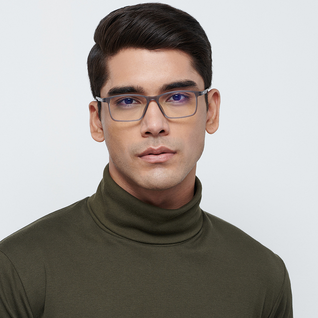 Lenskart BLU Screen Glasses Blue Block Zero Power Screen Glasses : Matte Grey Transparent Full Rim Rectangle Lenskart Blu LB E13738-C2 right side