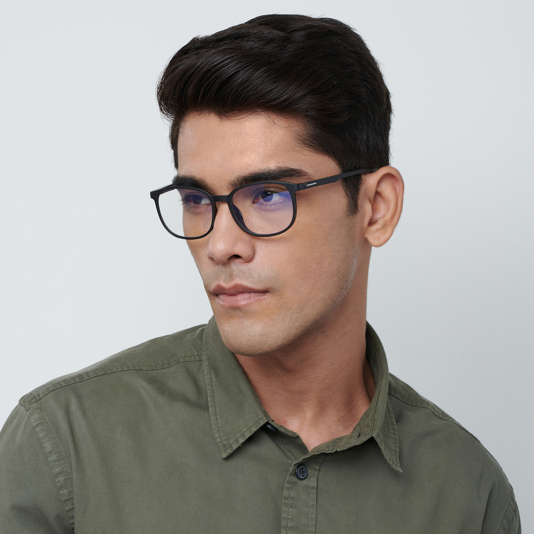 Lenskart BLU Screen Glasses Blue Block Zero Power Screen Glasses : Matte Black Full Rim Square Lenskart BLU LB E13739-C1 left side